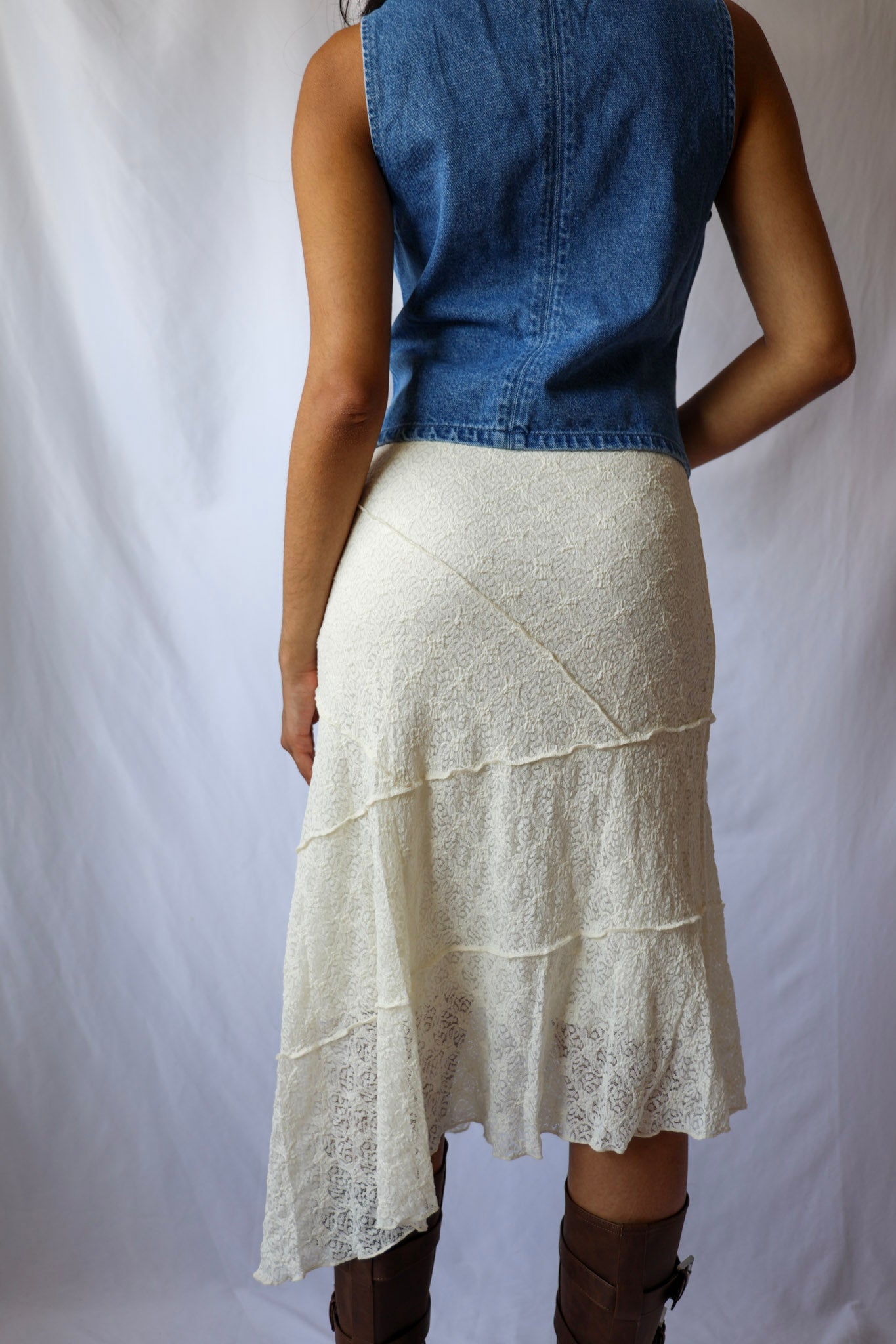 Lace Asymmetrical Midi Skirt