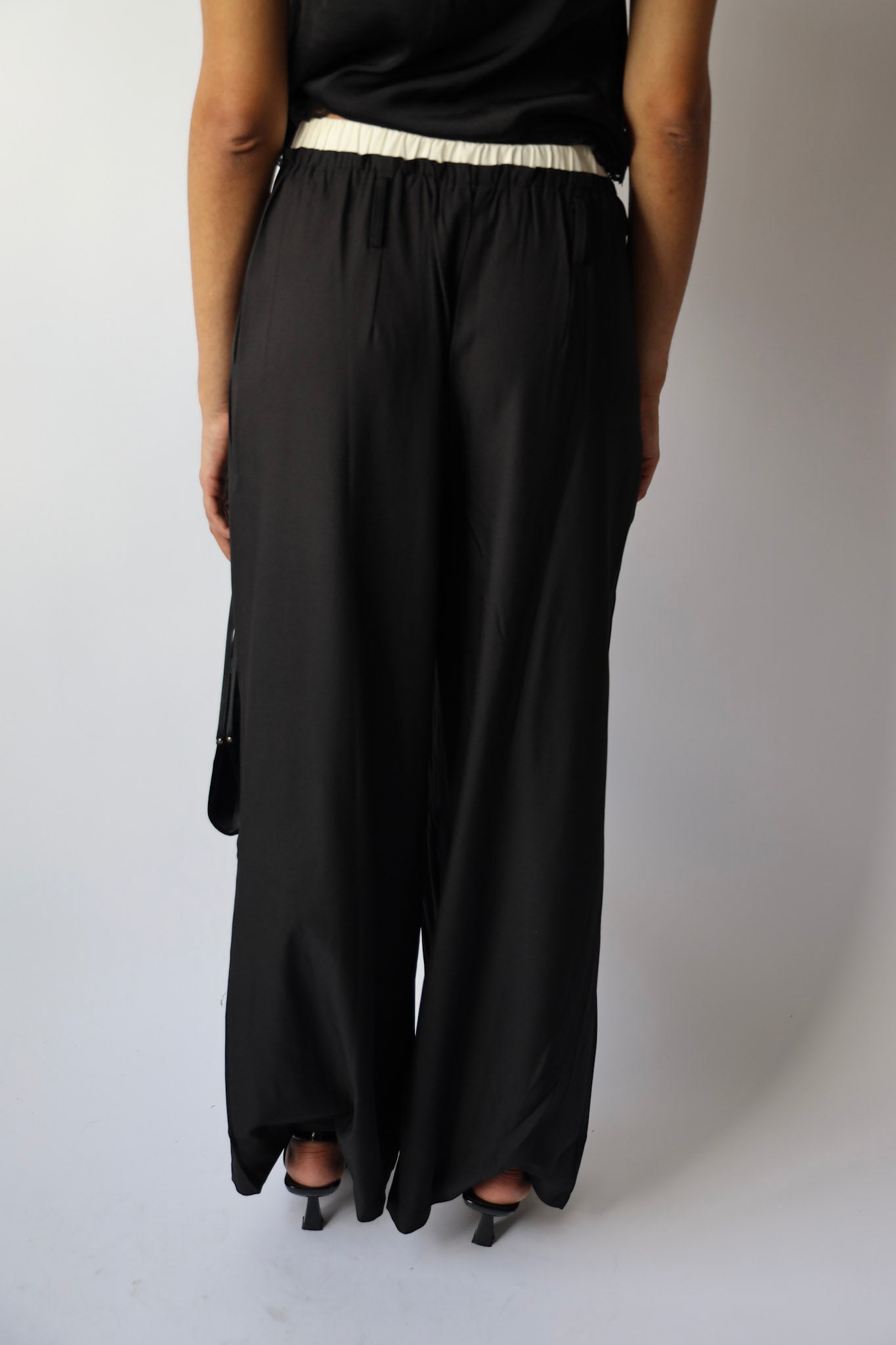 Contrast Waist Wide Leg Trouser Pants
