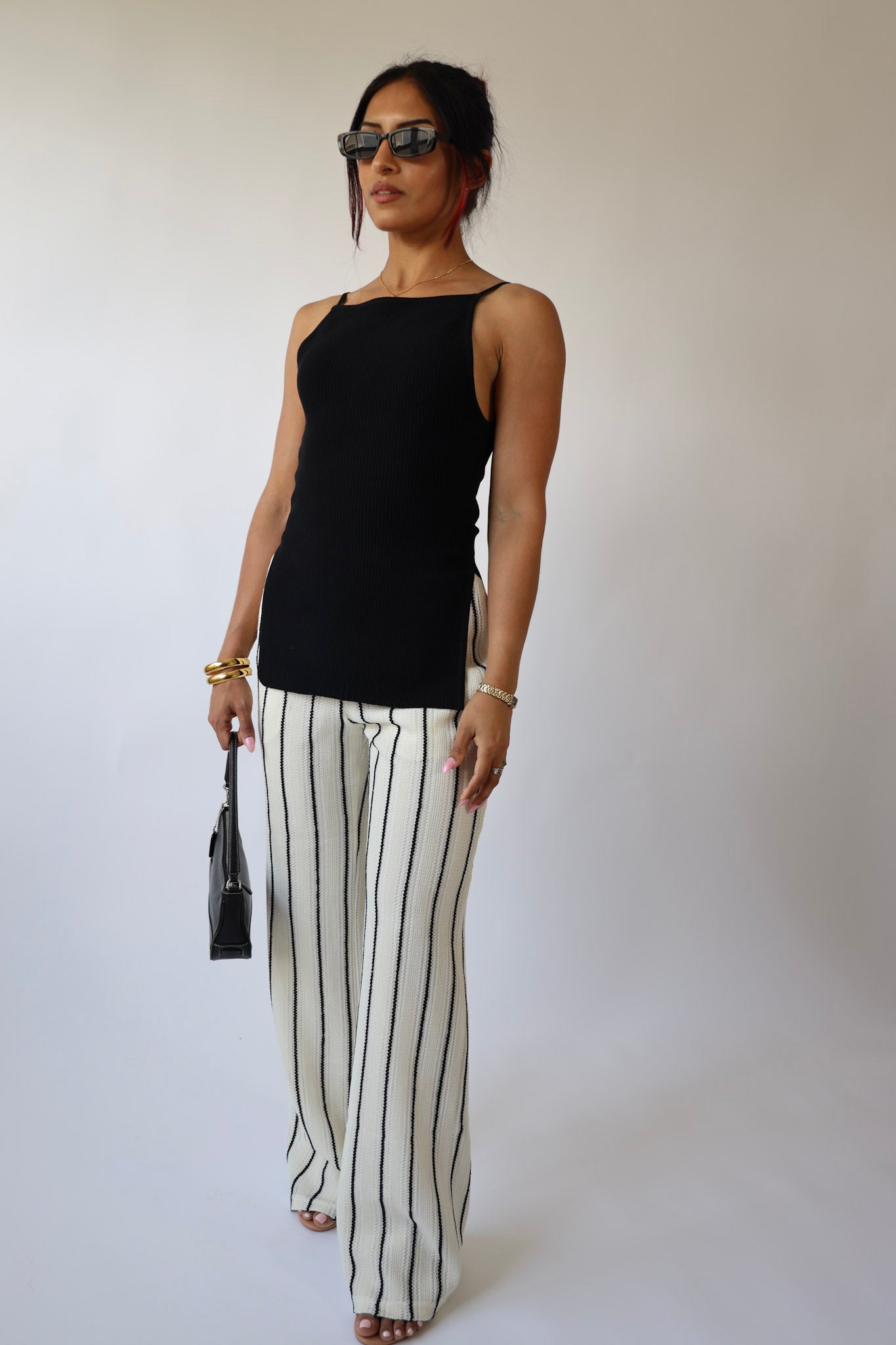 Black and White Striped Crochet Pants