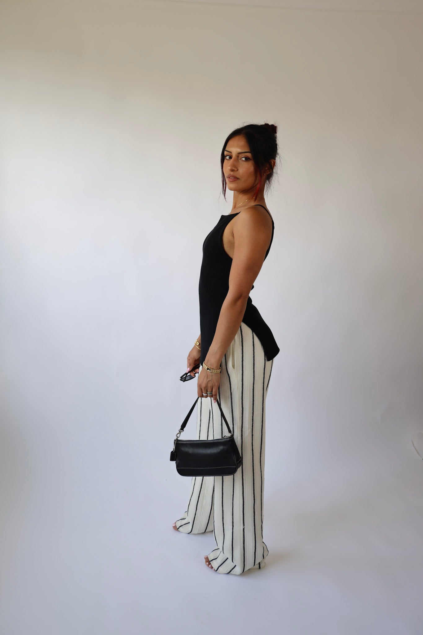 Black and White Striped Crochet Pants