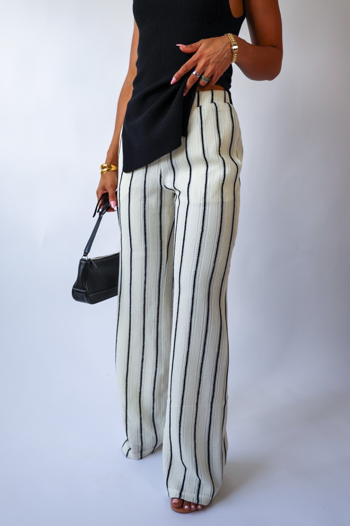 Black and White Striped Crochet Pants