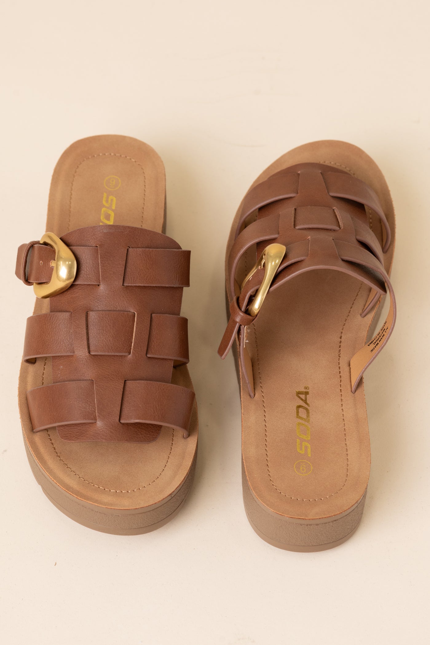 Platform Cage Slide On Sandal With Gold Buckle