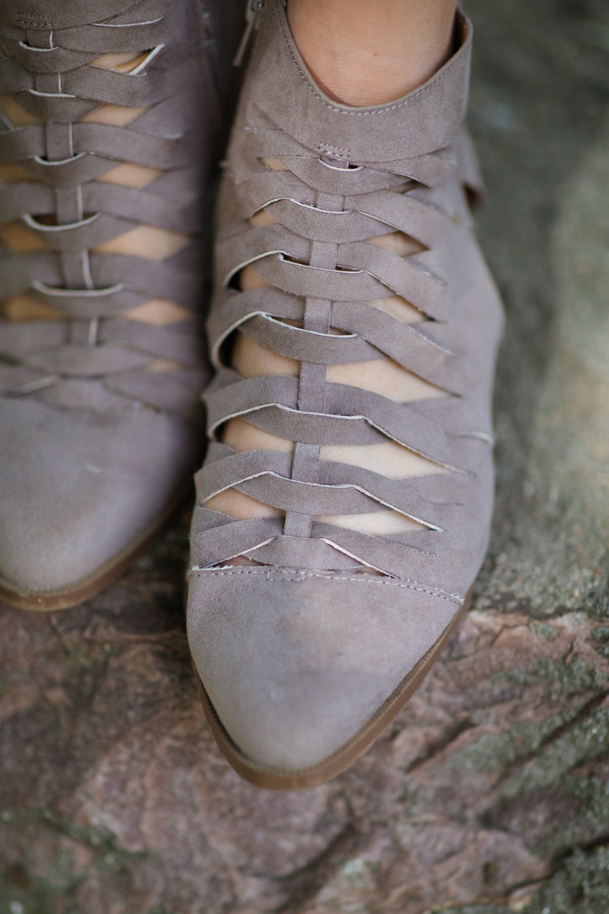 Mocha Faux Suede Bootie With Cutouts