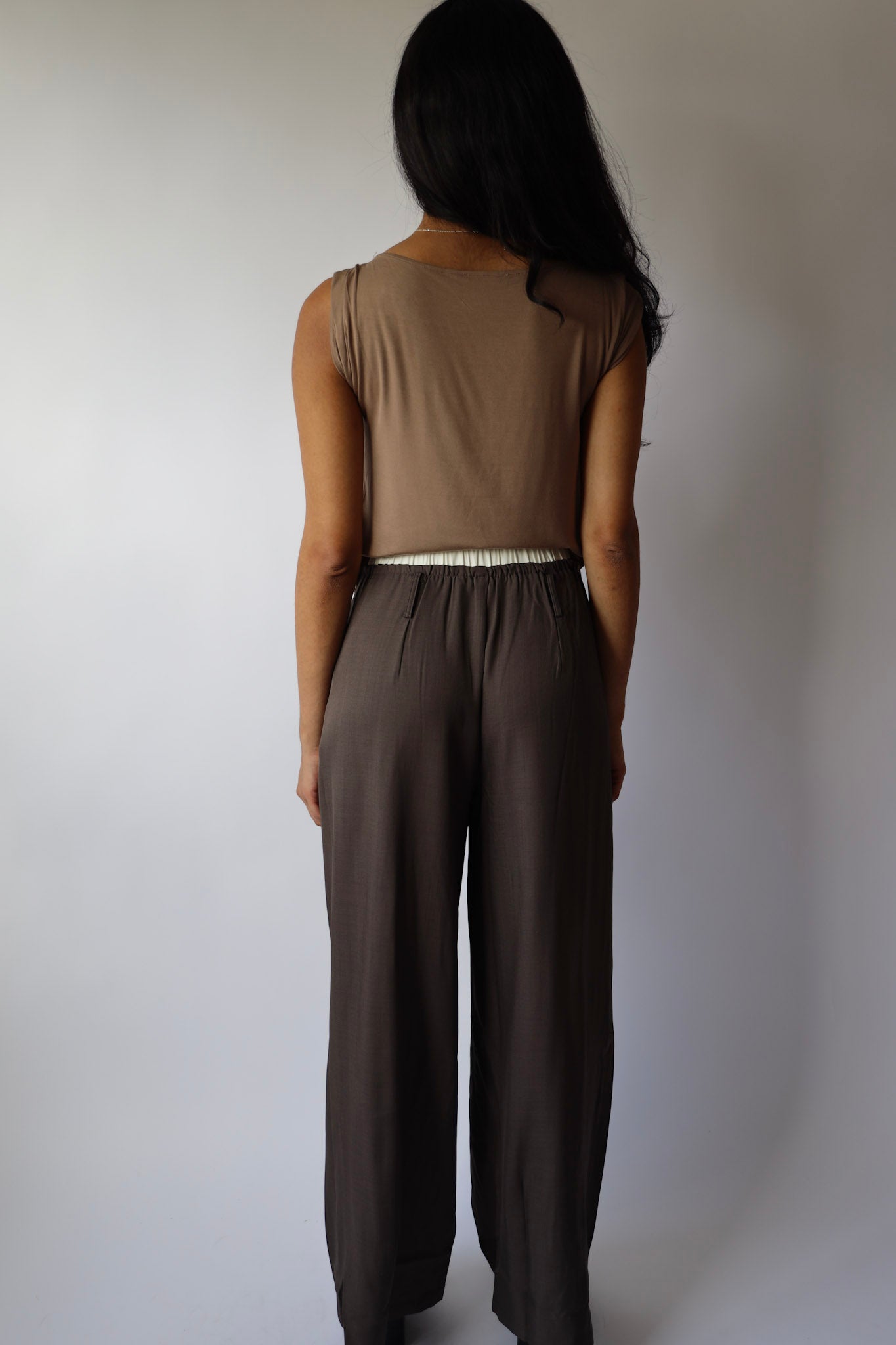 Contrast Waist Wide Leg Trouser Pants