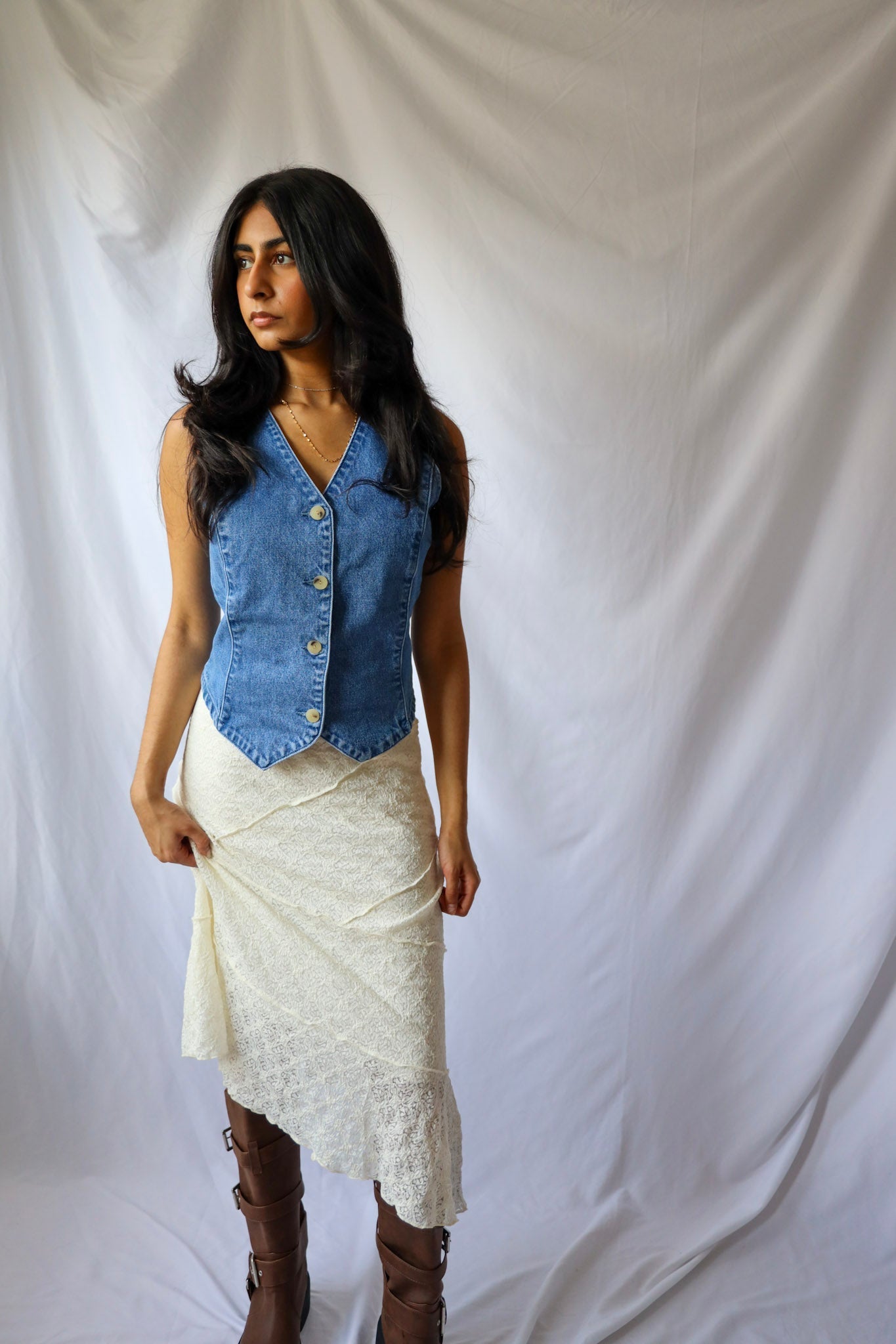 Lace Asymmetrical Midi Skirt