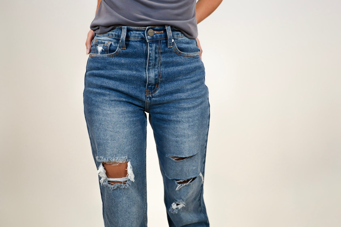Straight Denim Jeans with Distressing * Final Sale *