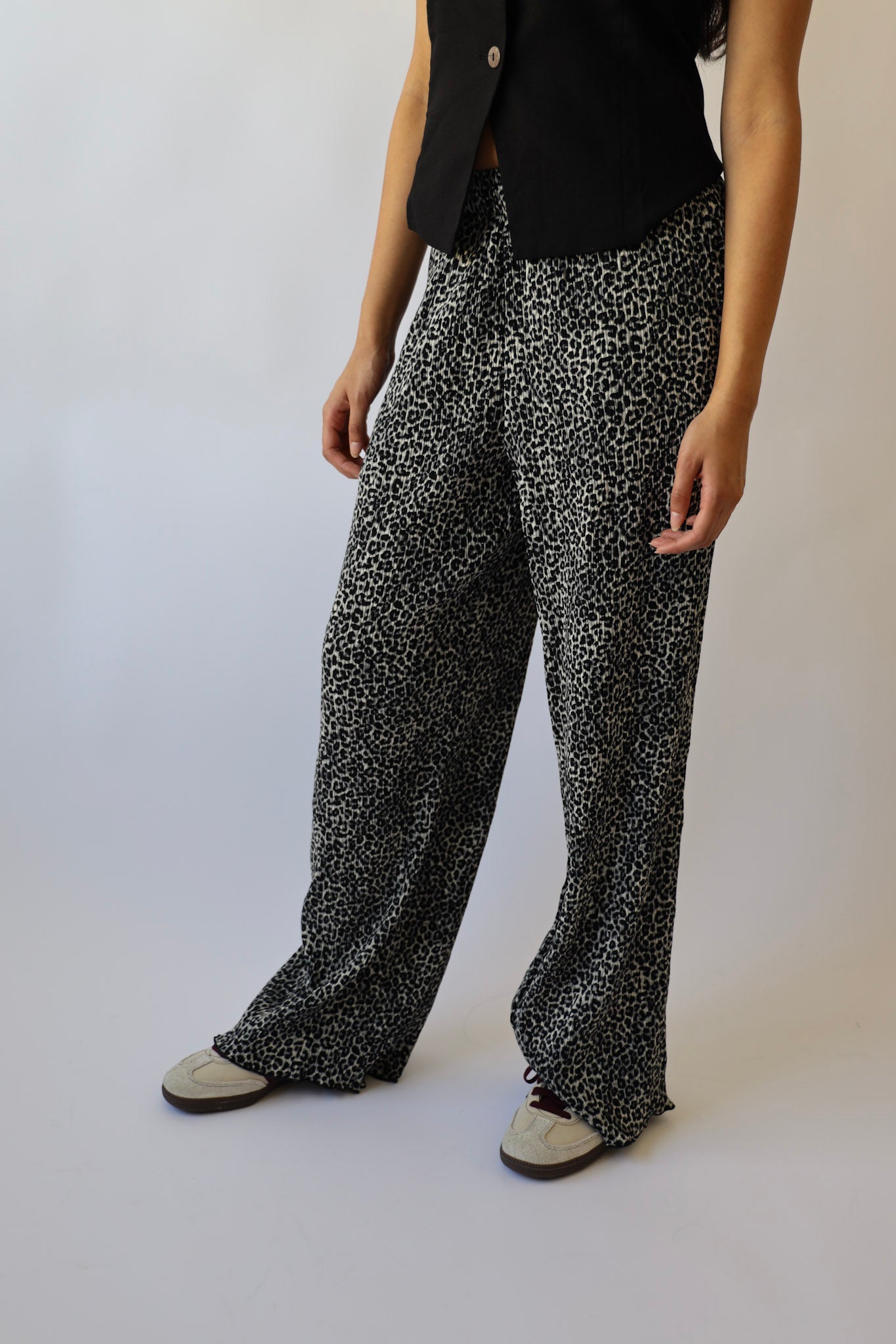 Leopard Print Plisse Pants