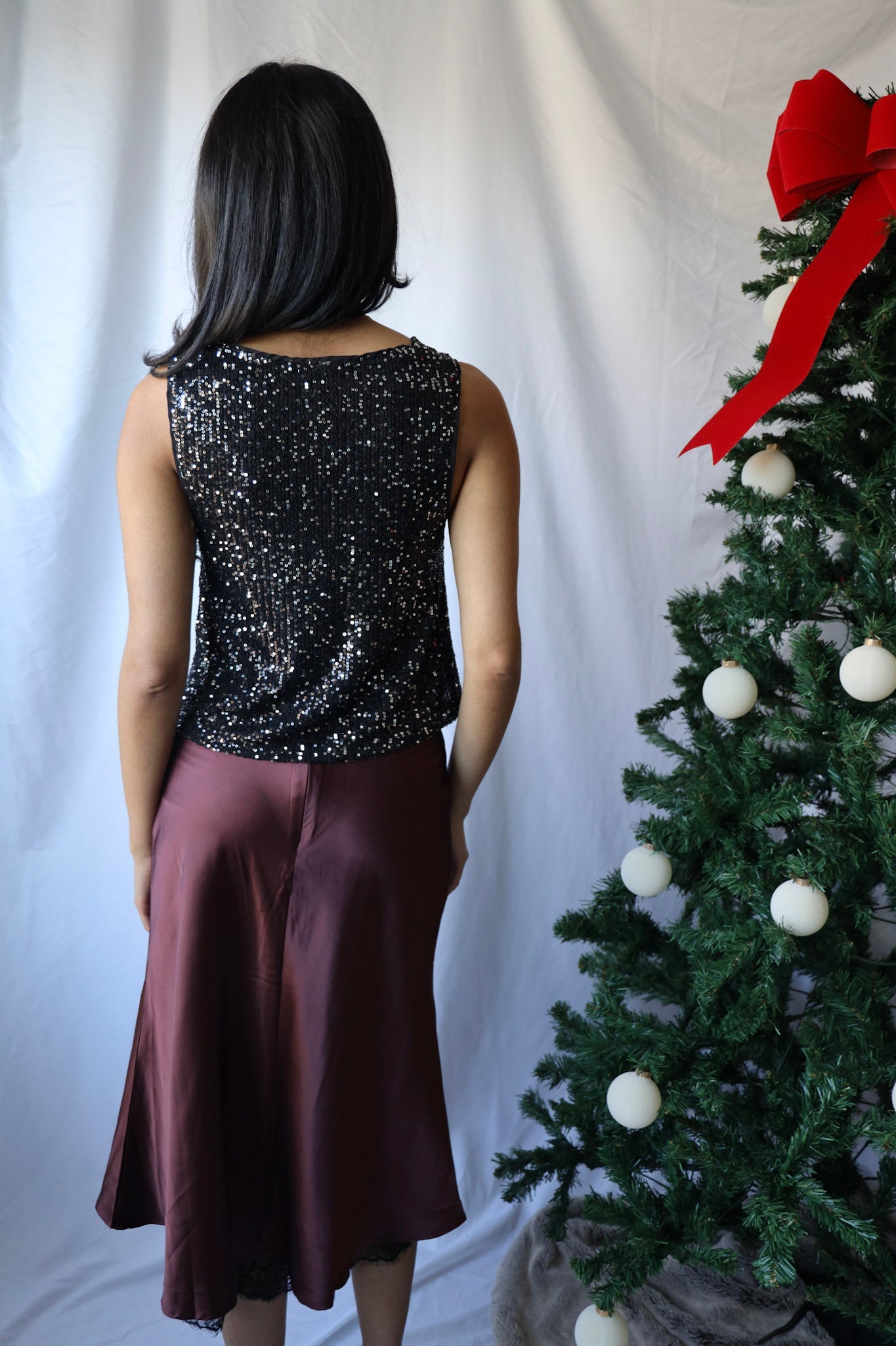 Burgundy Midi Skirt with Lace Trim