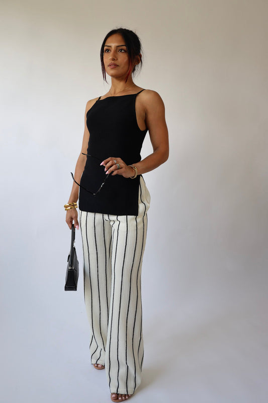 Black and White Striped Crochet Pants