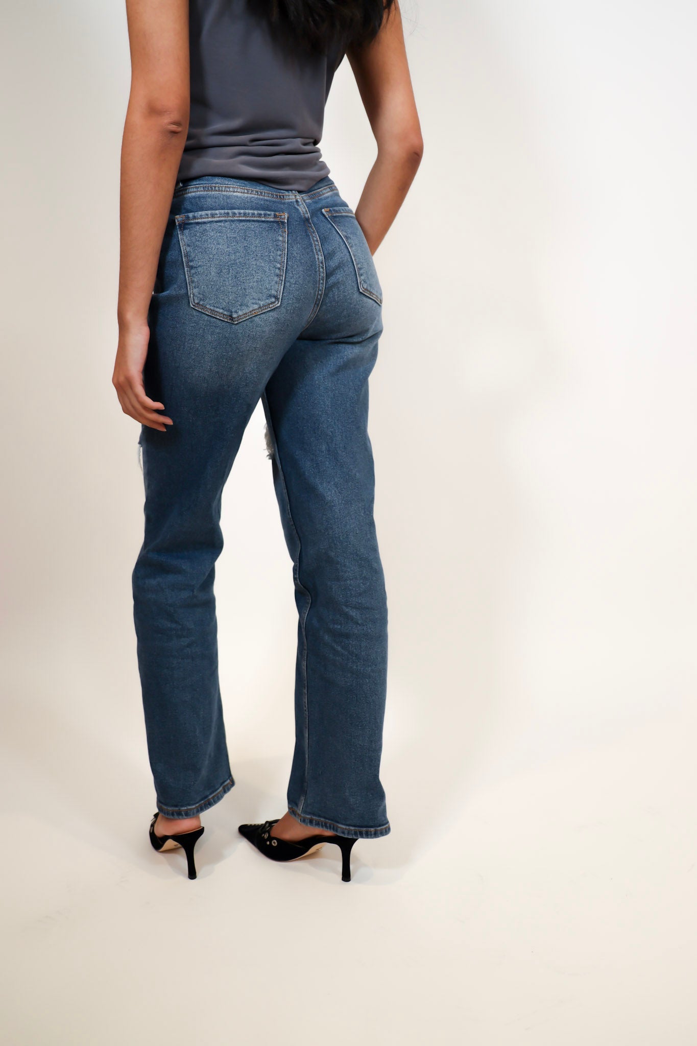 Straight Denim Jeans with Distressing * Final Sale *