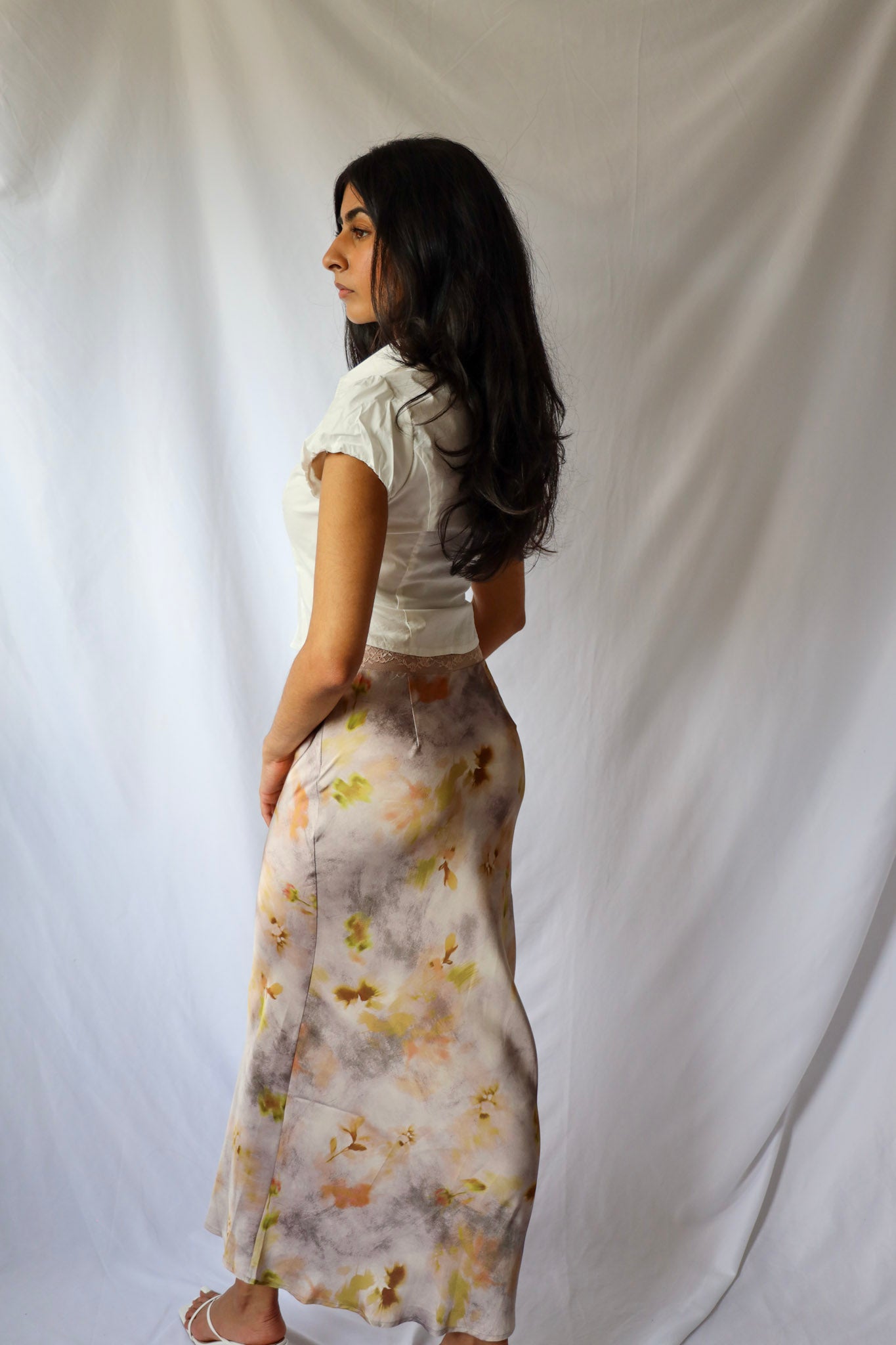 Lace and Floral Printed Maxi Skirt