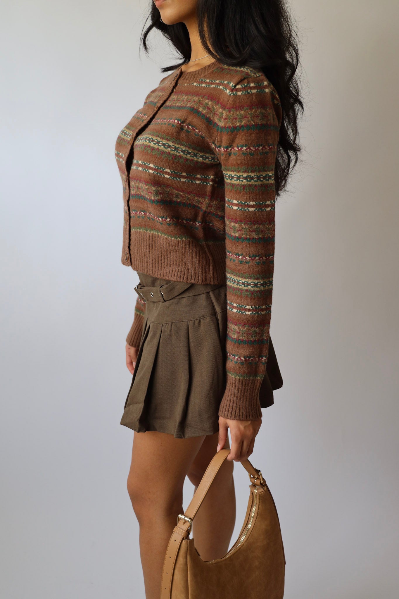 Belted Pleated Mini Skirt