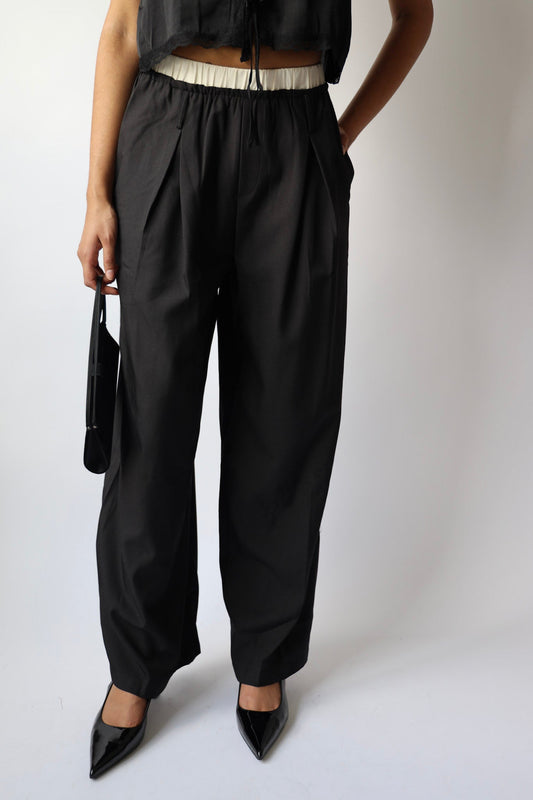 Contrast Waist Wide Leg Trouser Pants