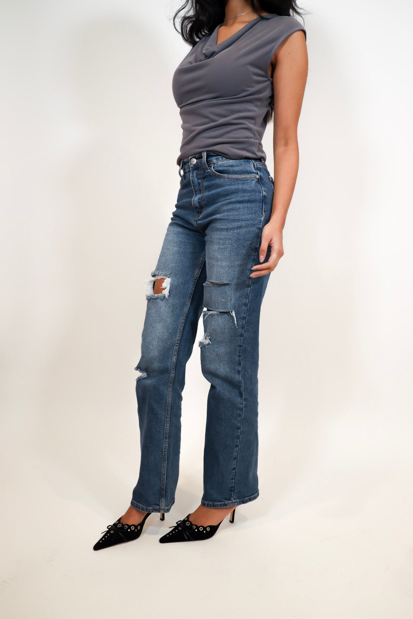 Straight Denim Jeans with Distressing * Final Sale *
