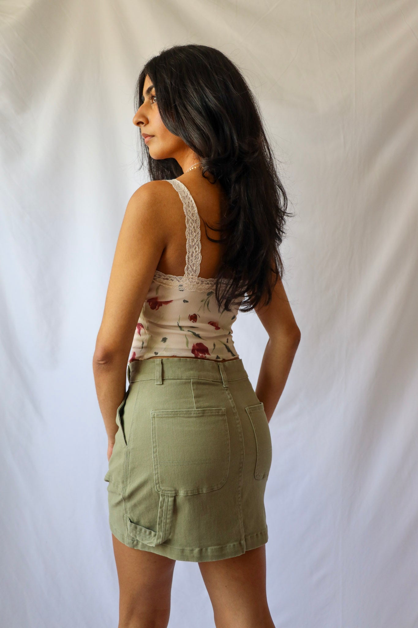 Stretch Cargo Denim Skirt