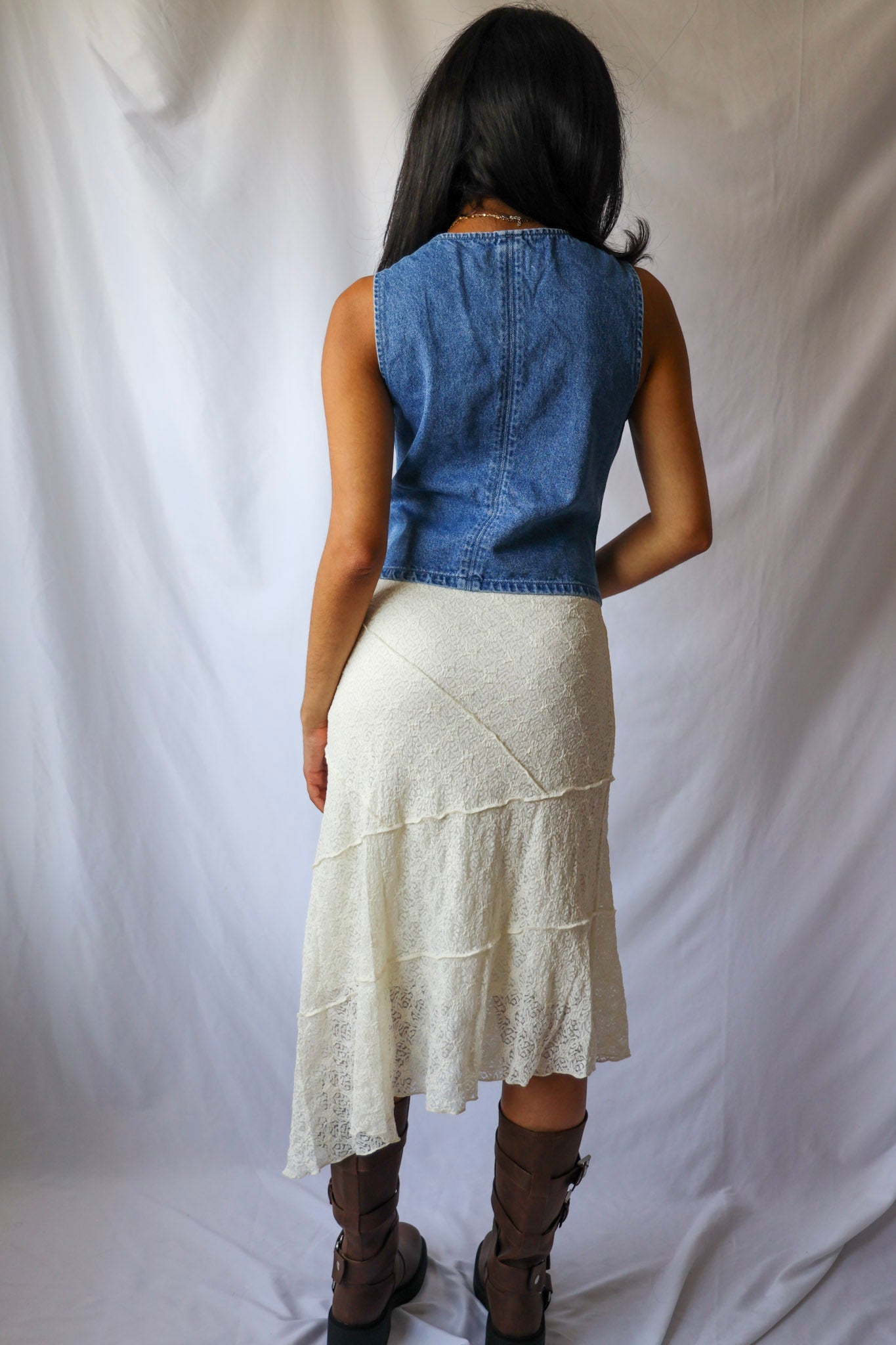 Lace Asymmetrical Midi Skirt