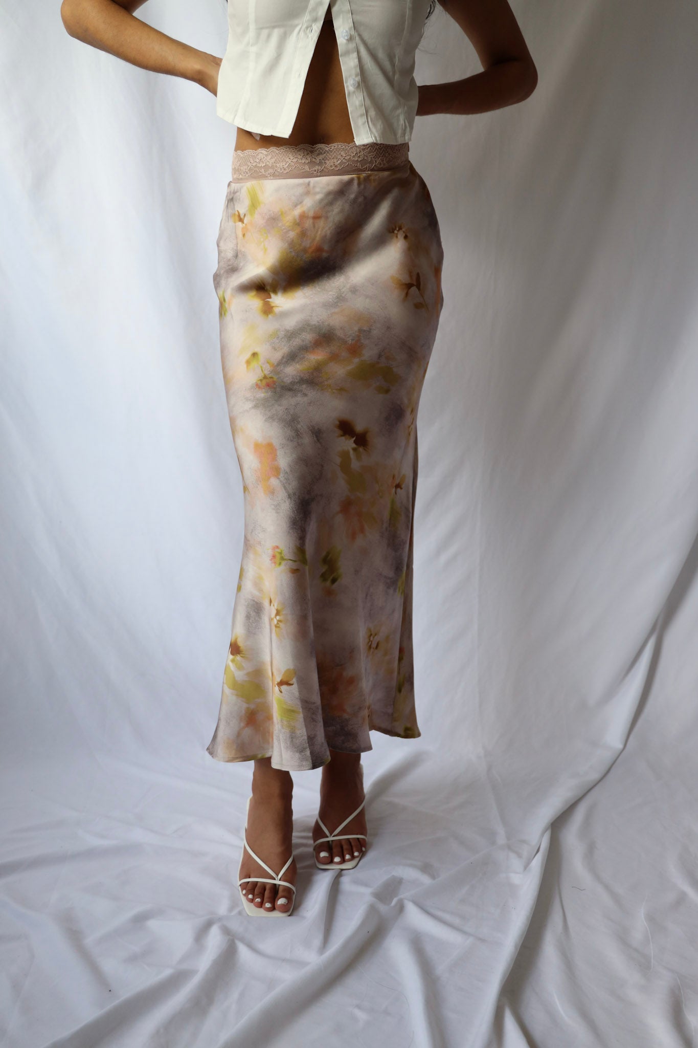 Lace and Floral Printed Maxi Skirt