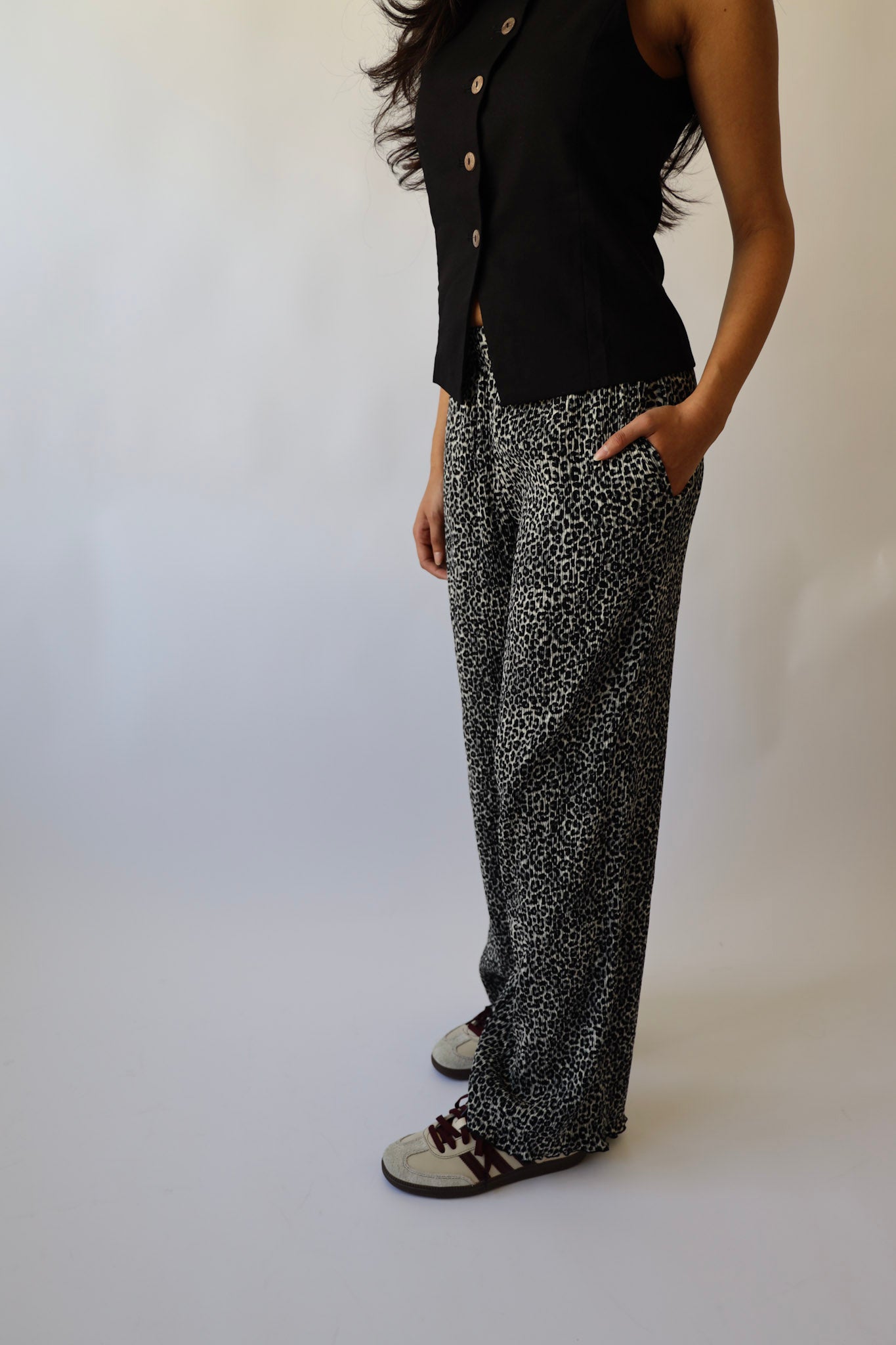 Leopard Print Plisse Pants