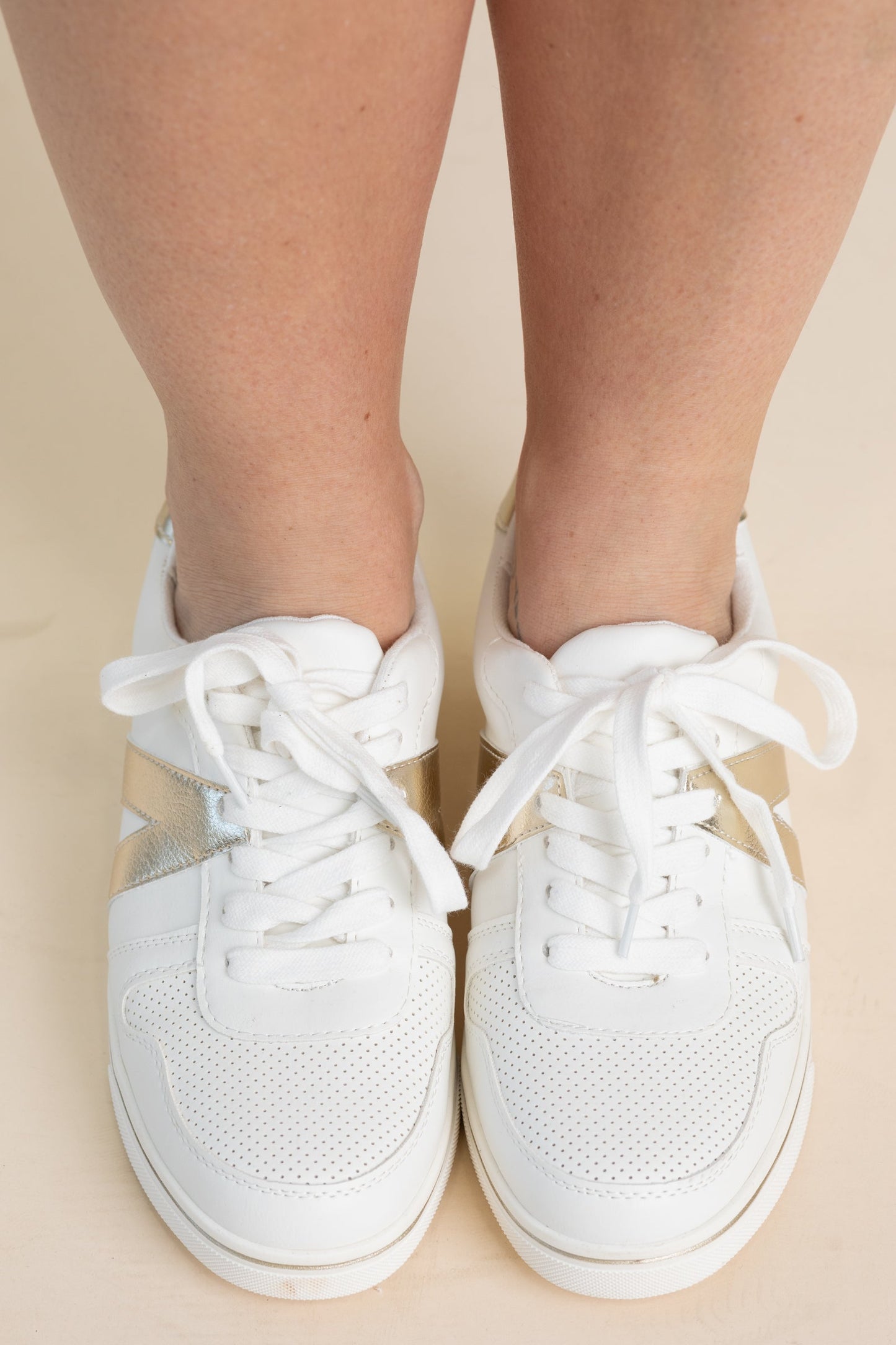Mia White With Gold Lace Up Sneaker