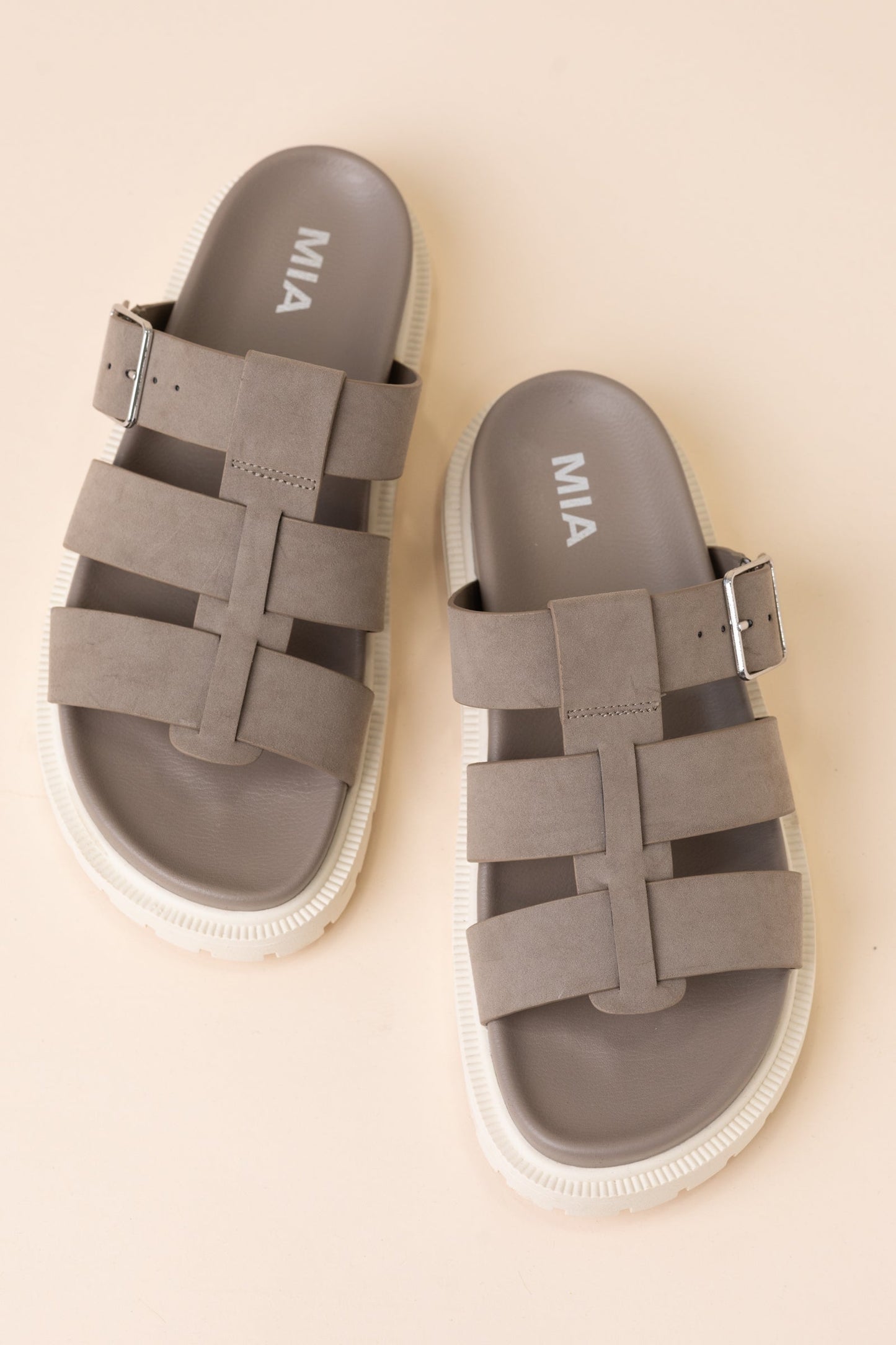Mia Taupe Cage Slide On Sandal