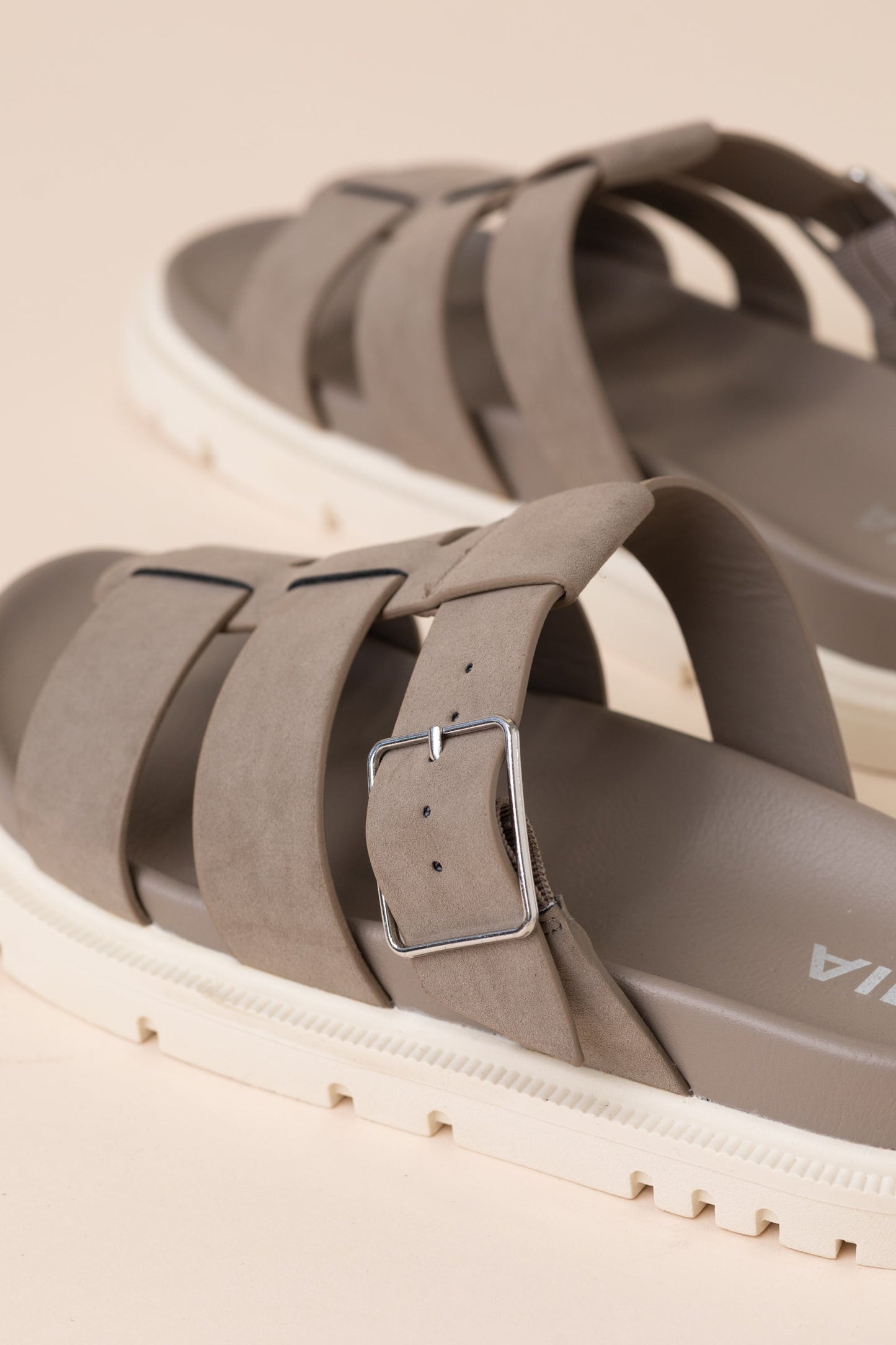 Mia Taupe Cage Slide On Sandal