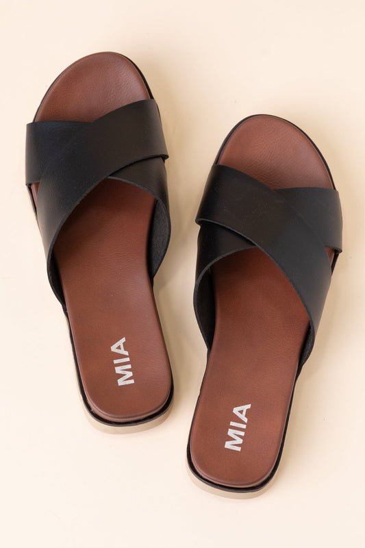 Mia Black Faux Leather Criss Cross Sandal