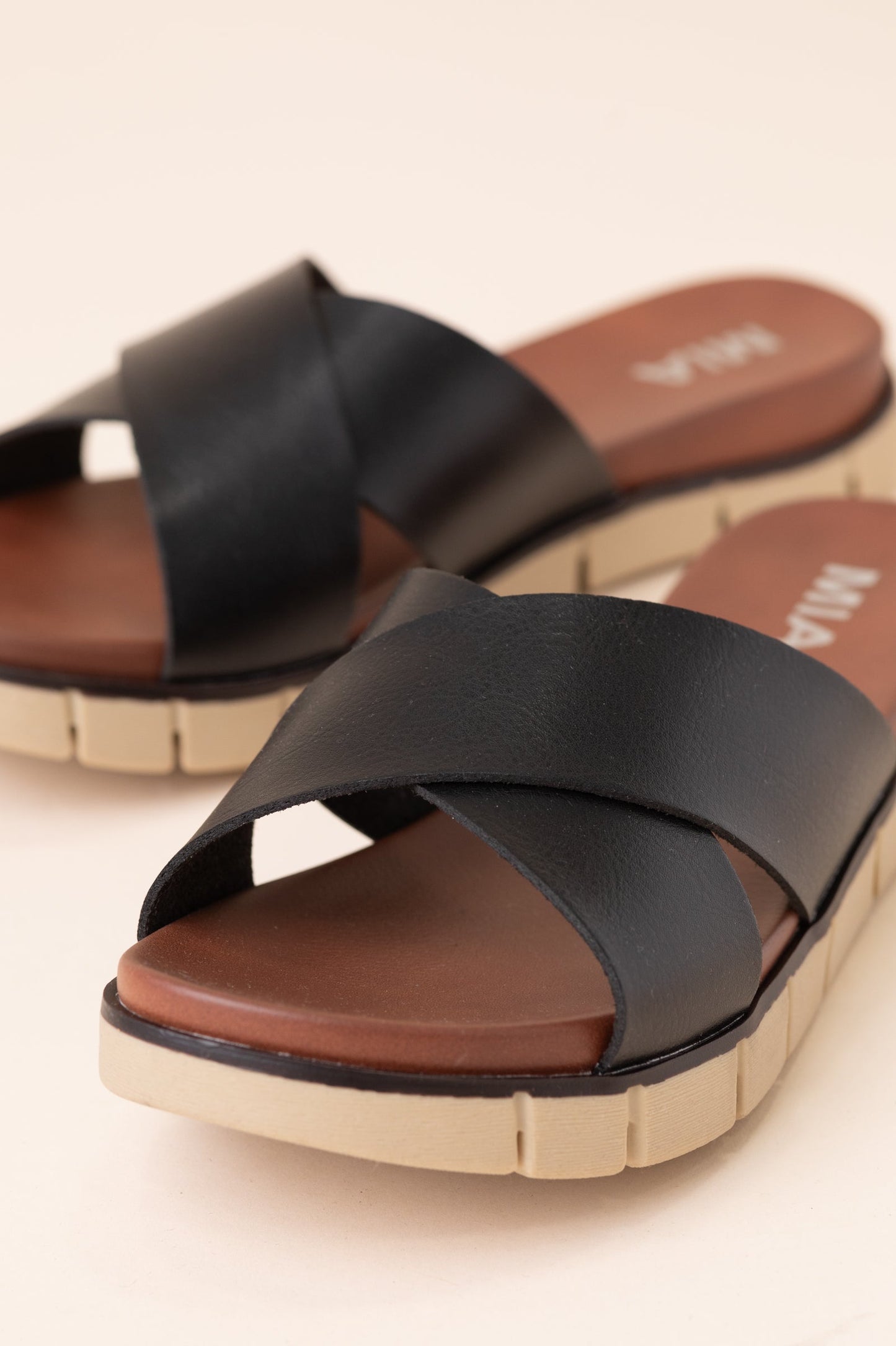 Mia Black Faux Leather Criss Cross Sandal