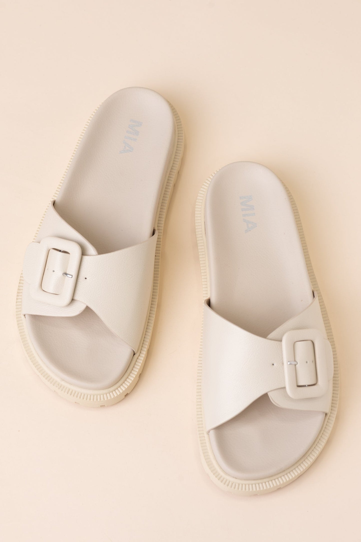Mia Beige Slip On Buckle Sandal