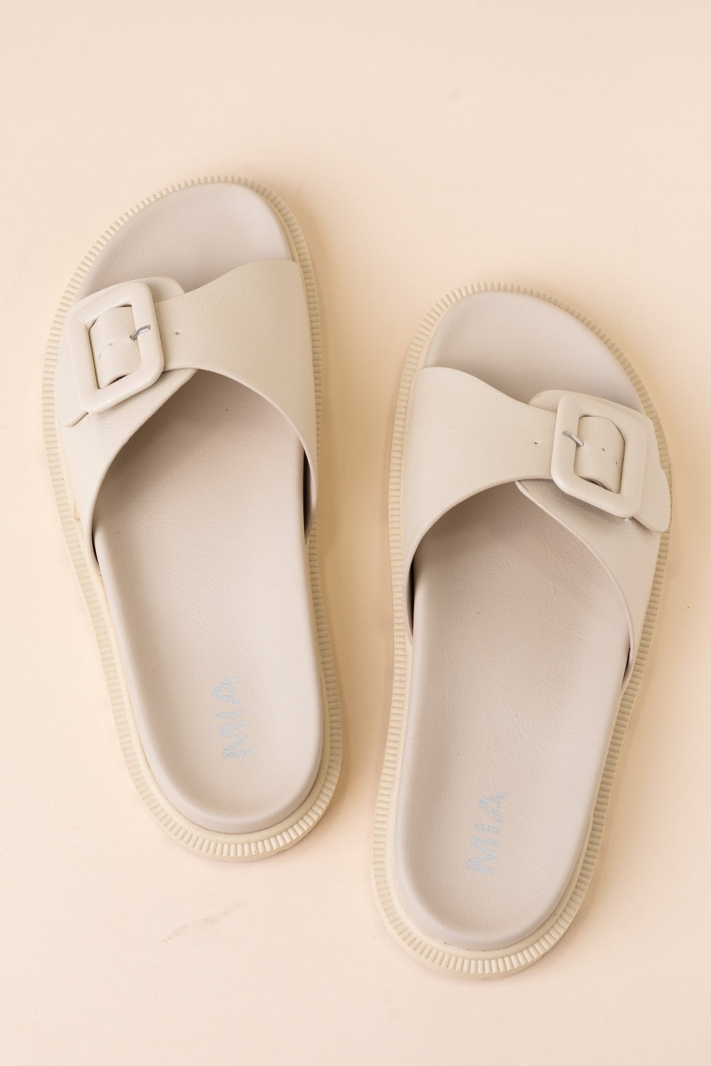 Mia Beige Slip On Buckle Sandal