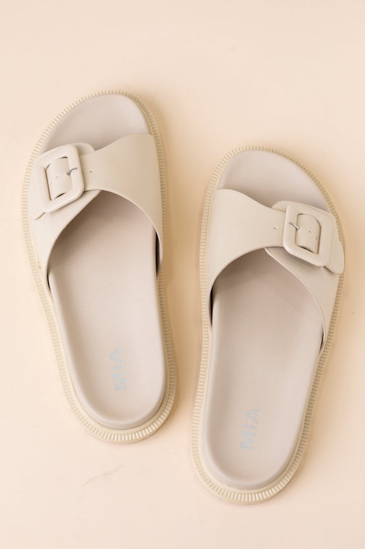 Mia Beige Slip On Buckle Sandal