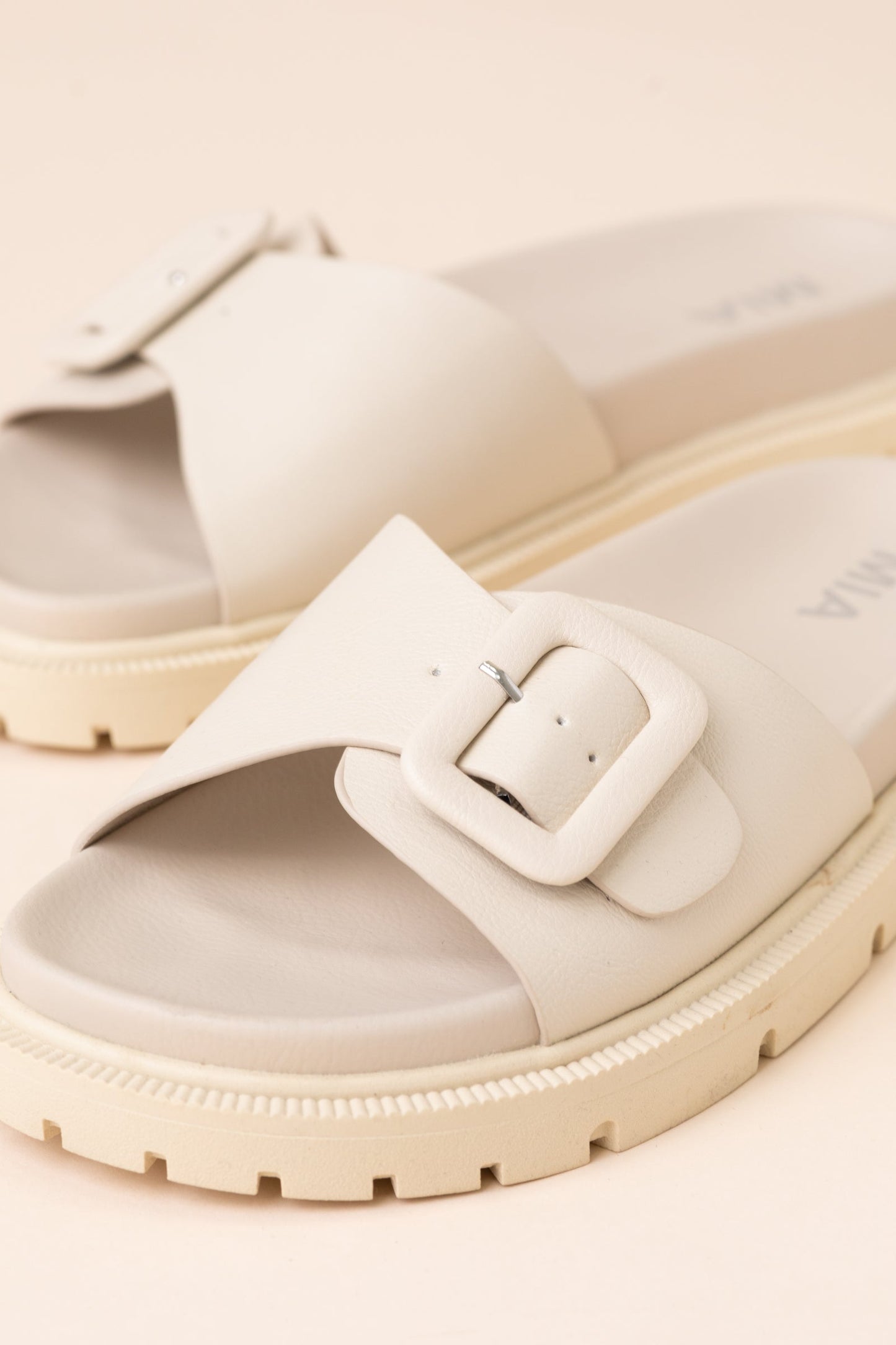 Mia Beige Slip On Buckle Sandal