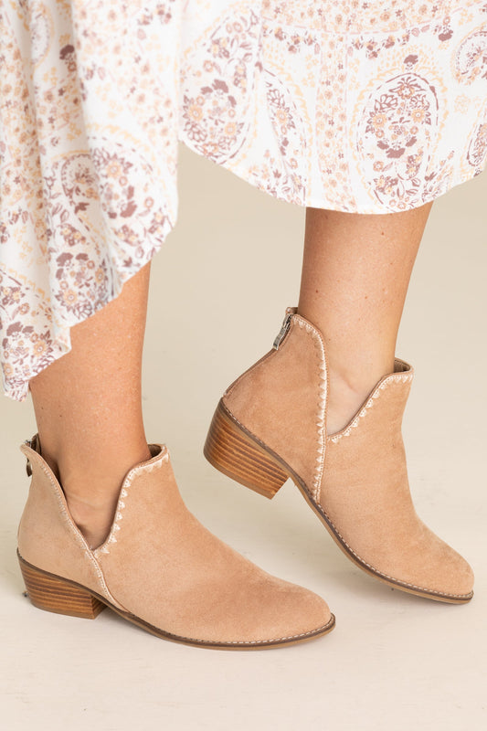 Corkys Camel Faux Suede Detail Trim Bootie
