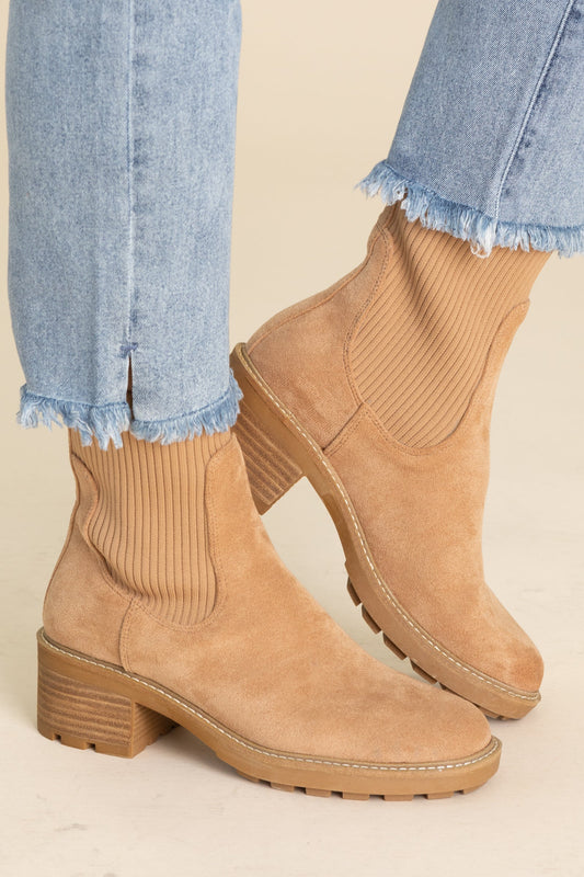 Corkys Camel Faux Suede Block Bootie
