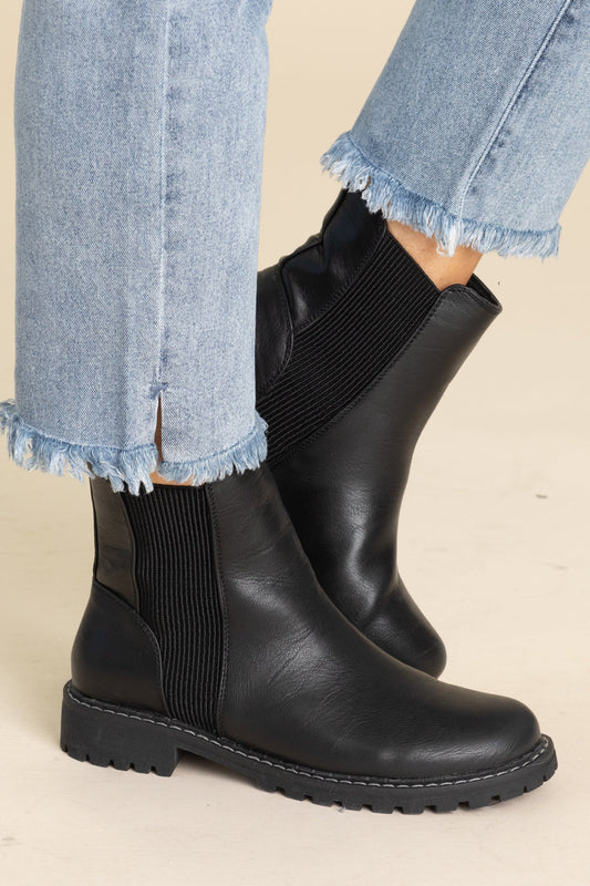 Corkys Black Elastic Faux Leather Bootie