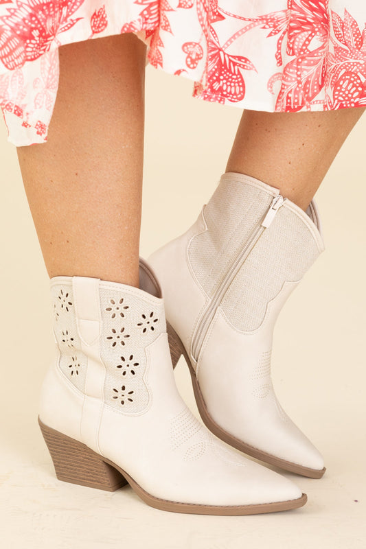 Beige Flower Cutout Booties