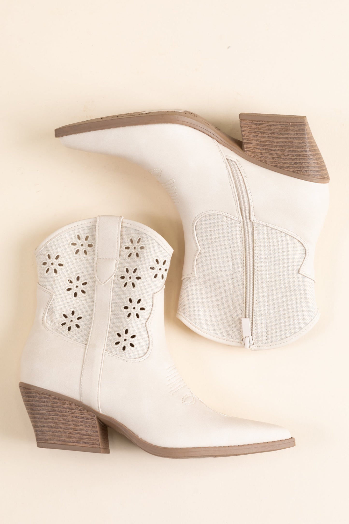 Beige Flower Cutout Booties