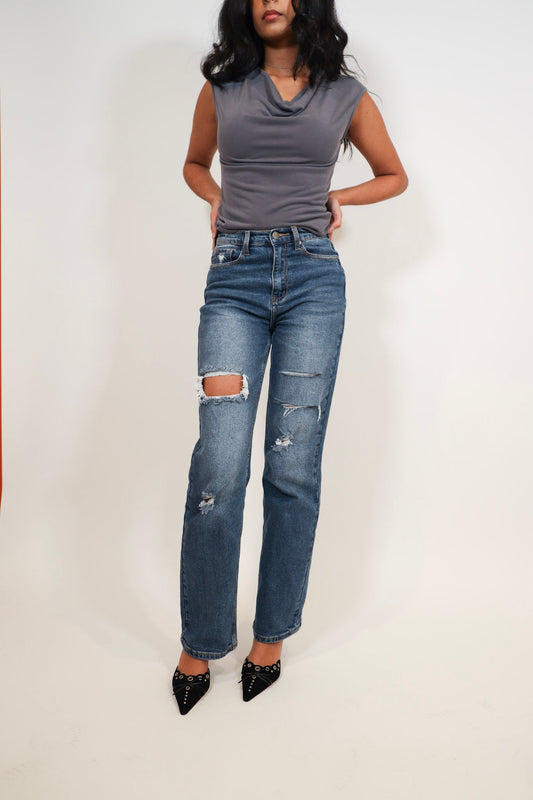 Straight Denim Jeans with Distressing * Final Sale *