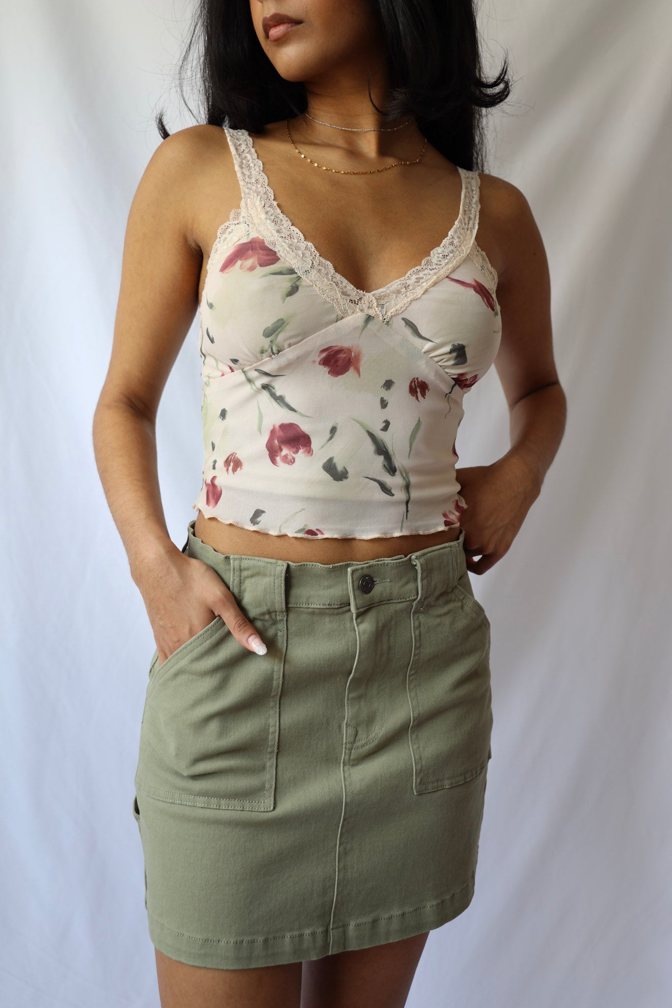 Stretch Cargo Denim Skirt