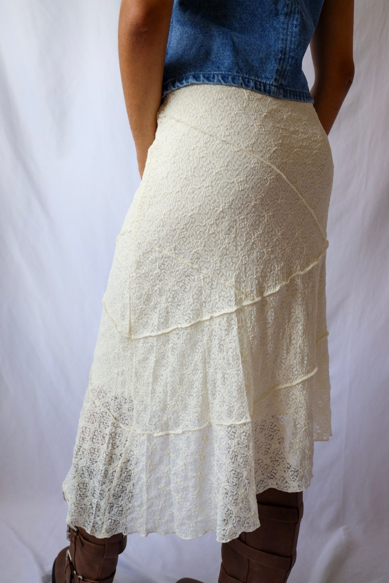 Lace Asymmetrical Midi Skirt