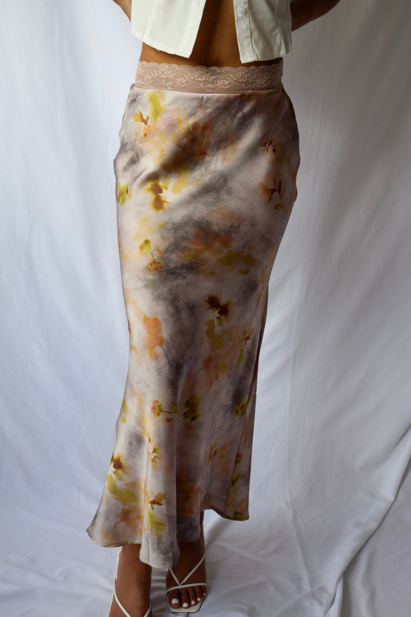 Lace and Floral Printed Maxi Skirt