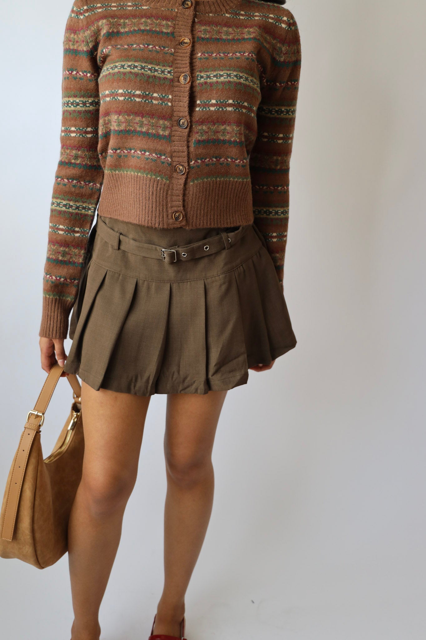 Belted Pleated Mini Skirt