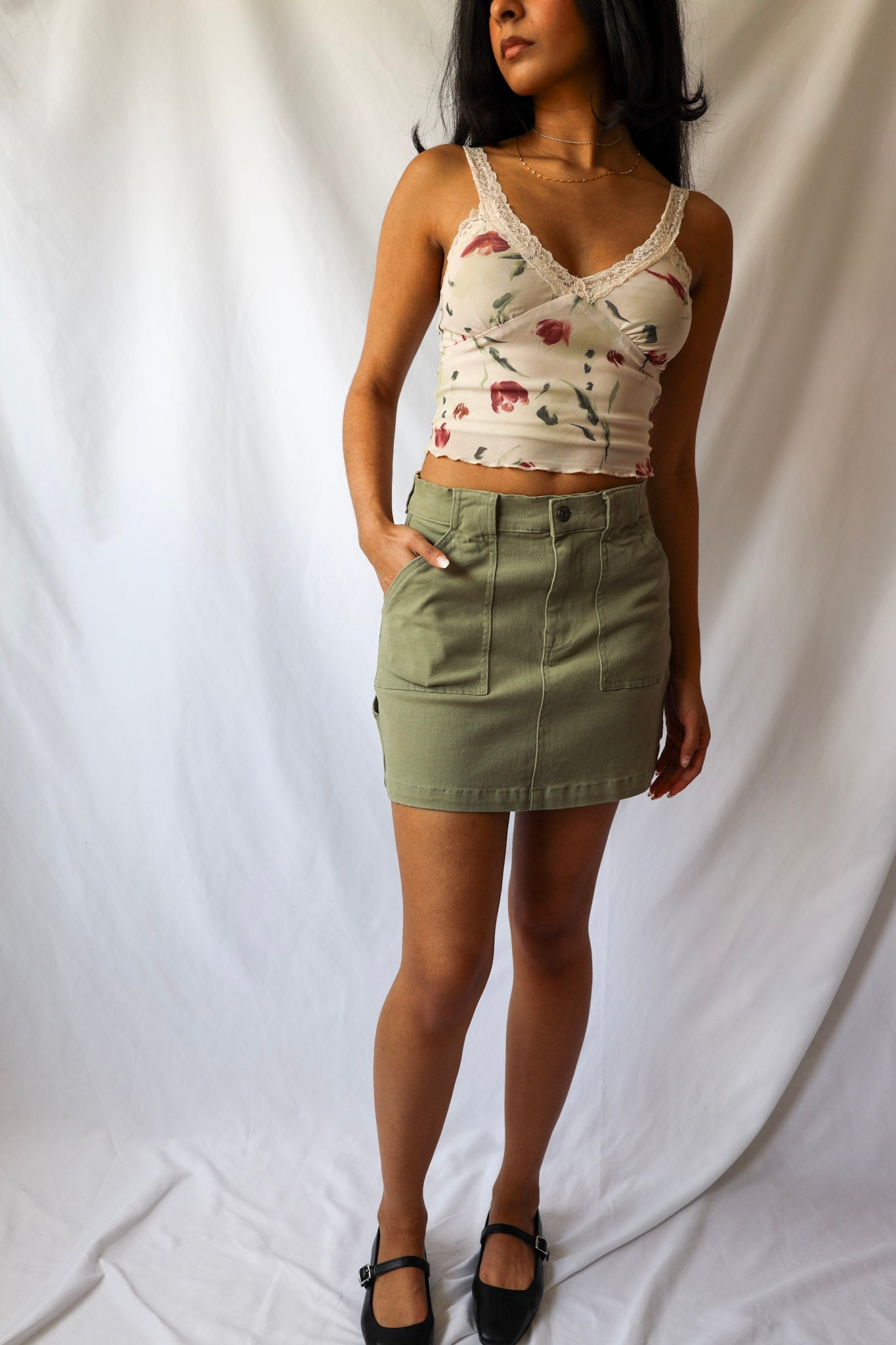 Stretch Cargo Denim Skirt