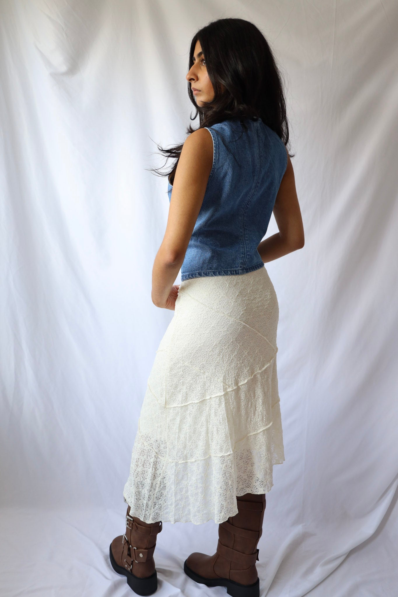 Lace Asymmetrical Midi Skirt