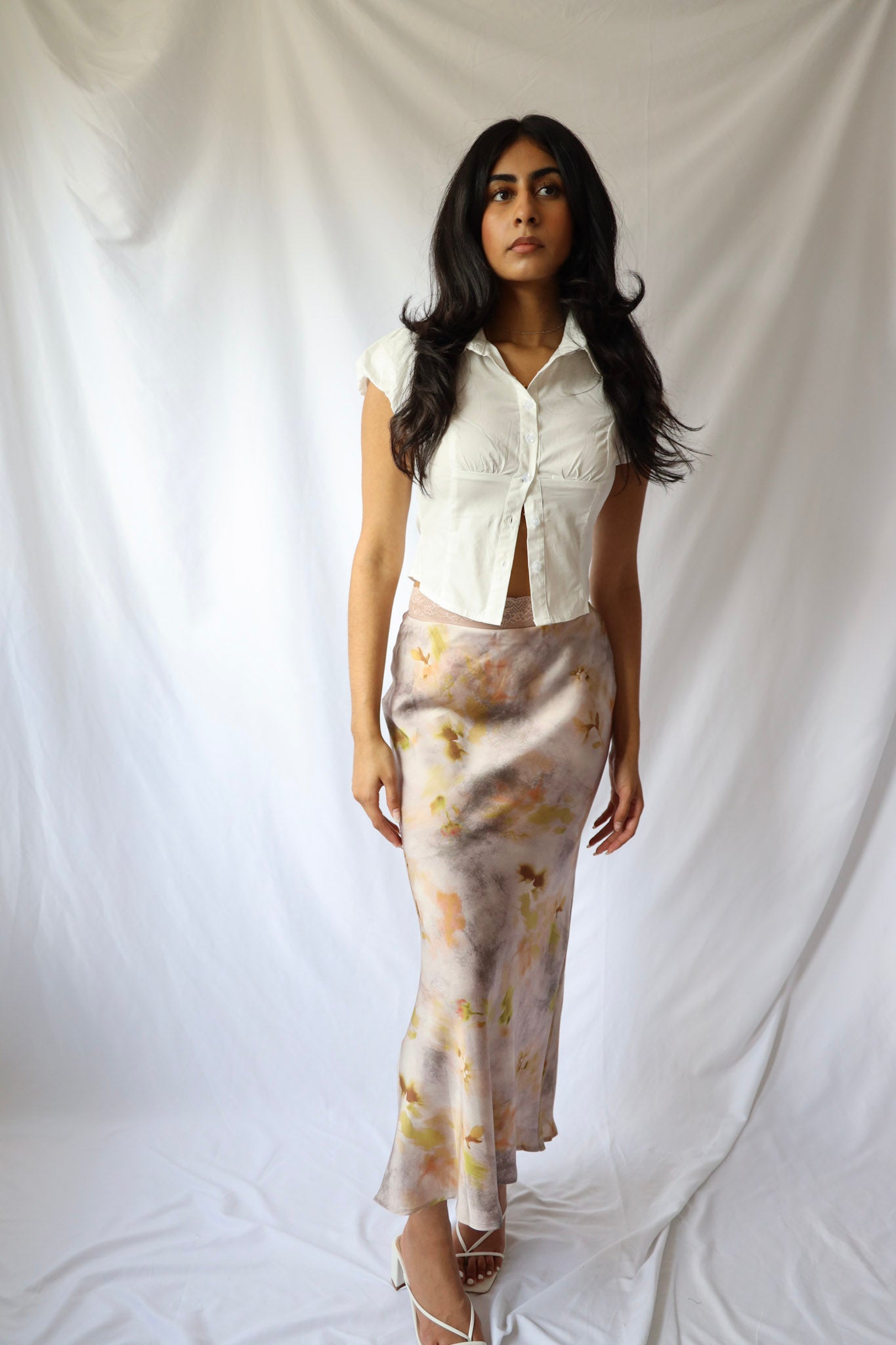 Lace and Floral Printed Maxi Skirt
