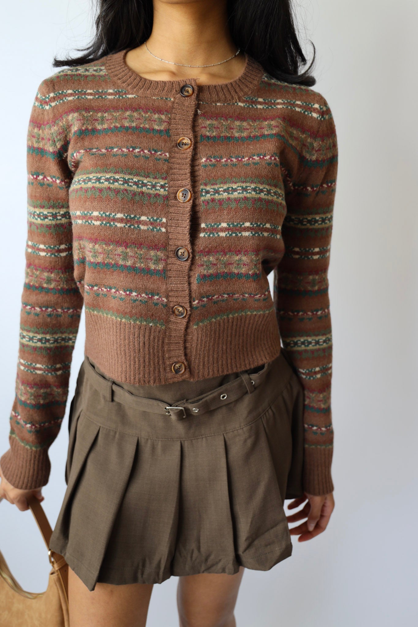 Belted Pleated Mini Skirt