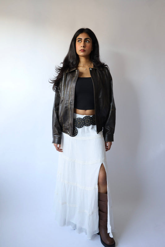 White Boho Slit Tiered Maxi Skirt