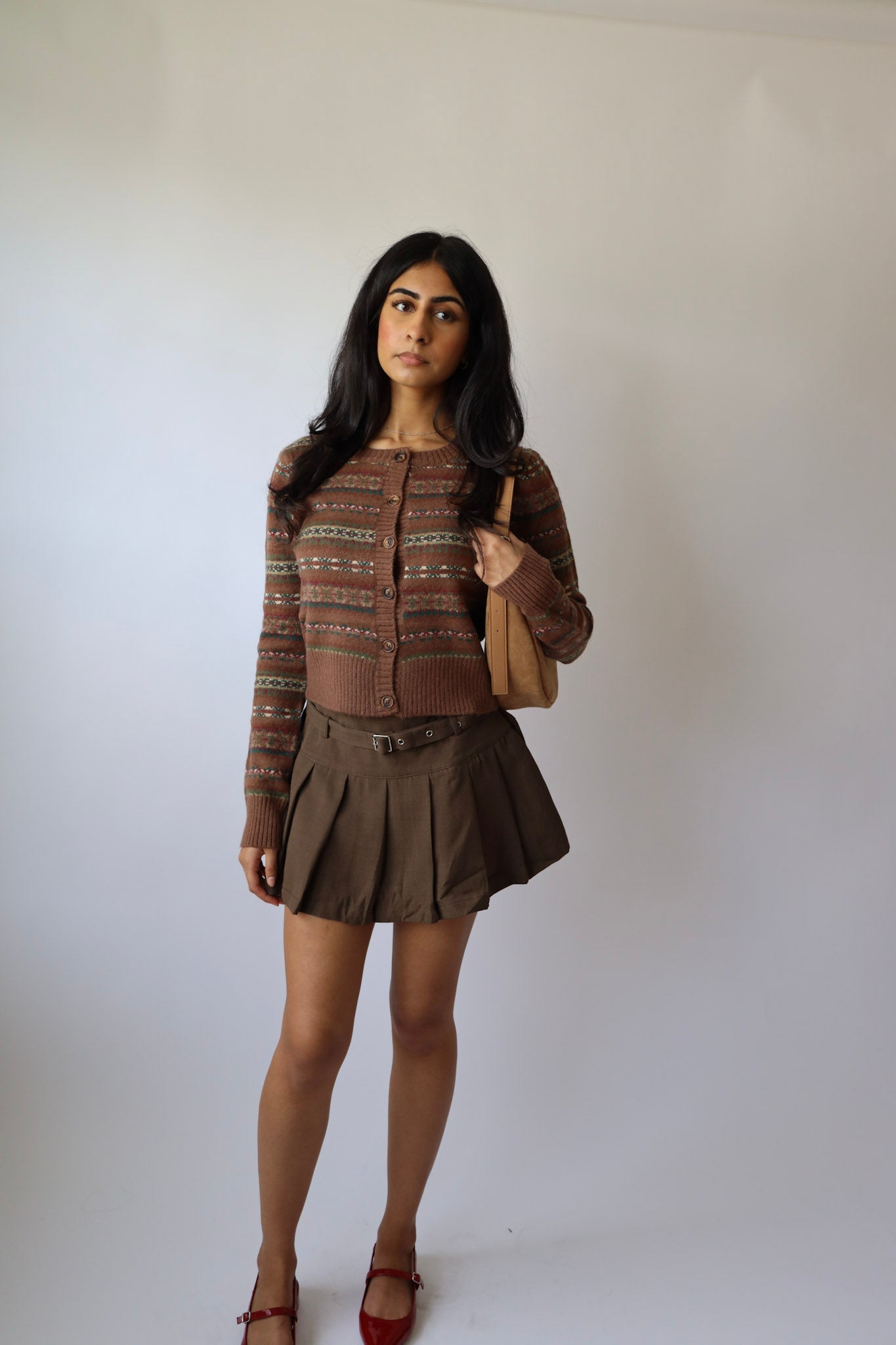 Belted Pleated Mini Skirt