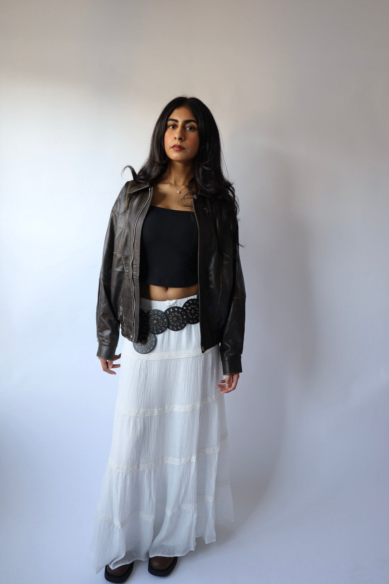 White Boho Slit Tiered Maxi Skirt