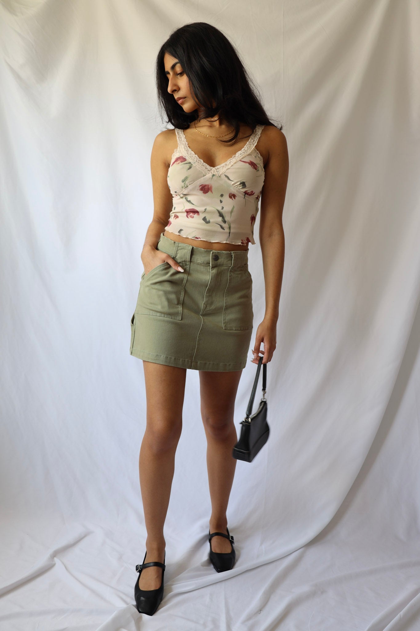 Stretch Cargo Denim Skirt