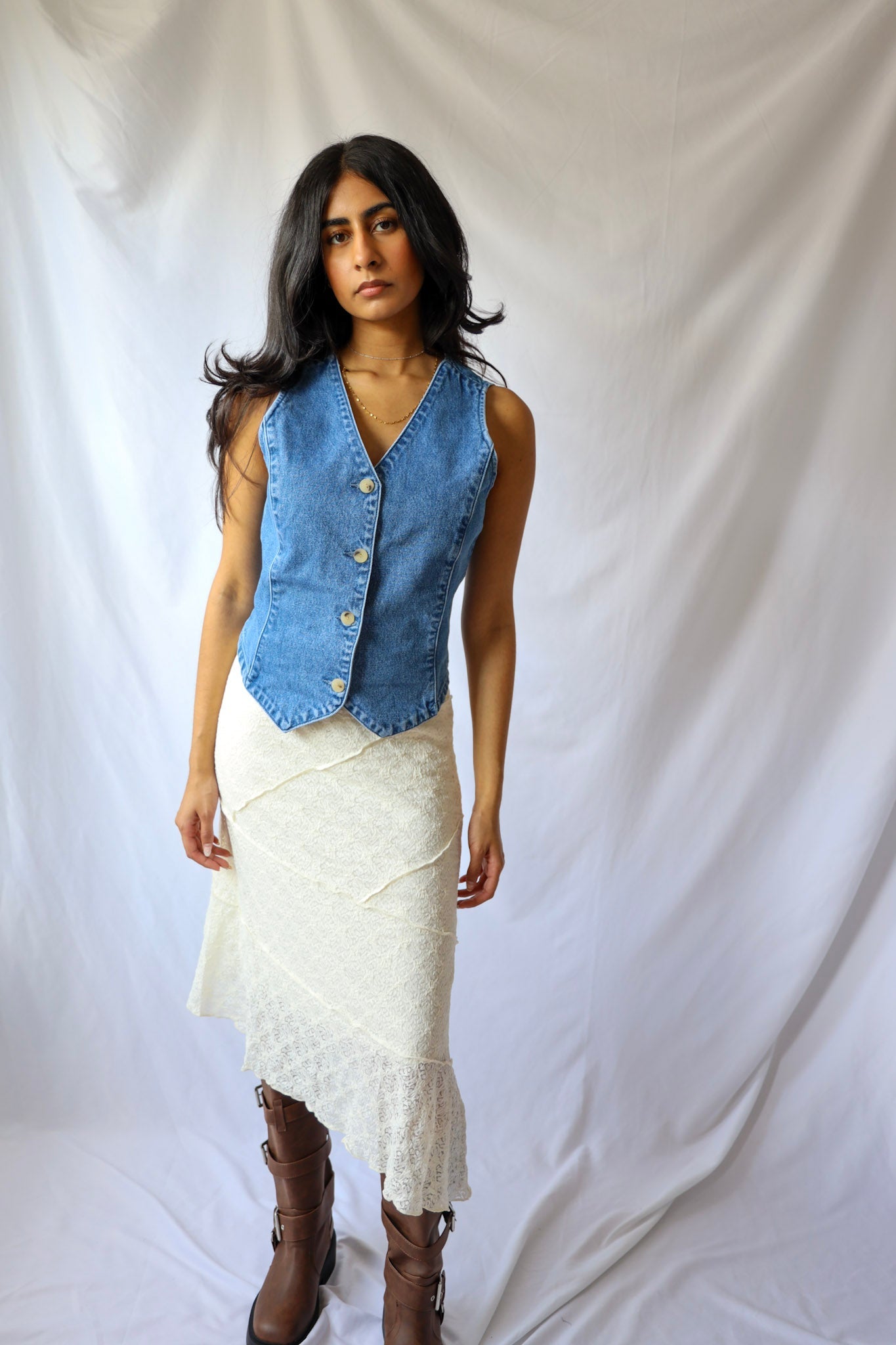 Lace Asymmetrical Midi Skirt